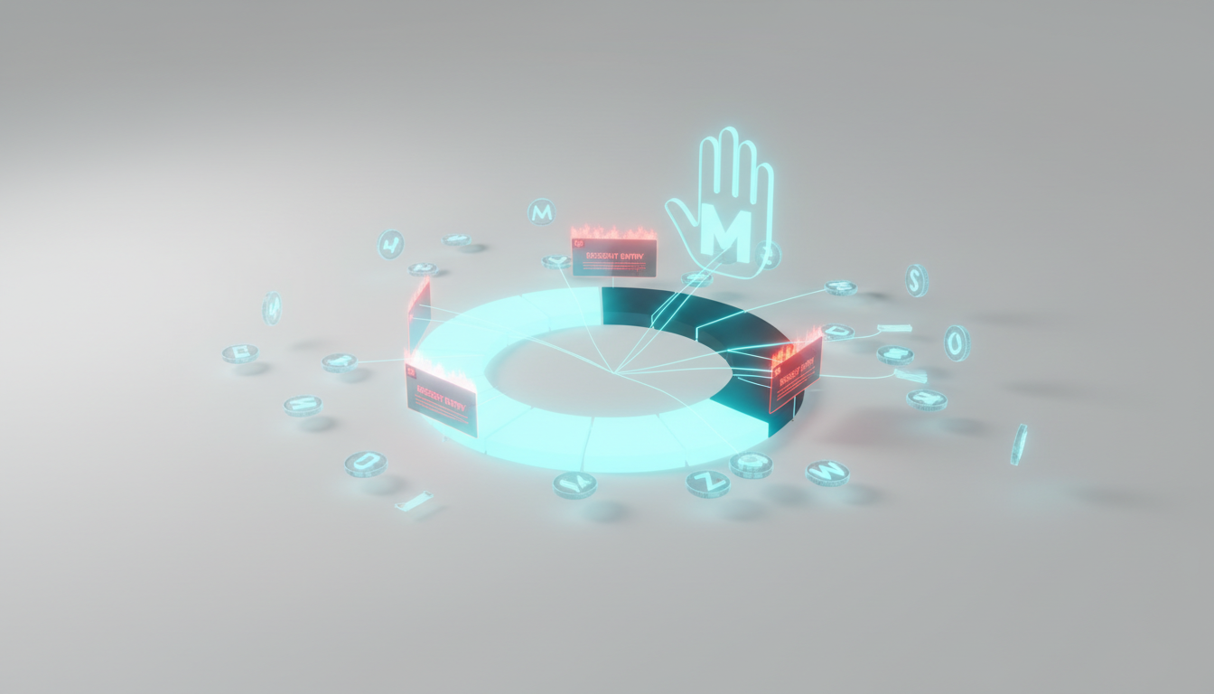 Cinematic 3D dashboard vignette visualizing Consensus Scoring and Dissent Logging: central segmented luminous ring with propo