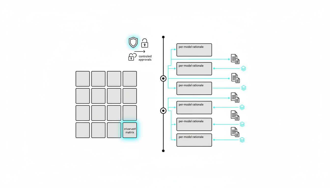 Focused technical scene showing governance-focused elements: a compact dissent matrix (grid of small cards) with one minority