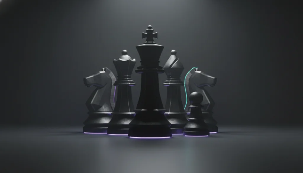 Multi AI orchestrator concept with chess pieces symbolizing AI decision making and validation.