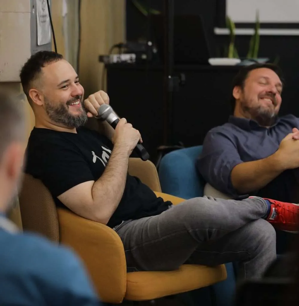 Radomir Basta on a panel in Belgrade
