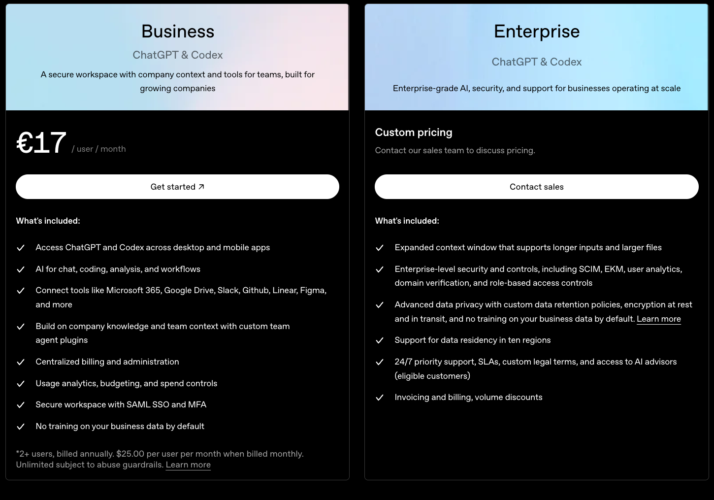 Official ChatGPT Business plan pricing for July 2026